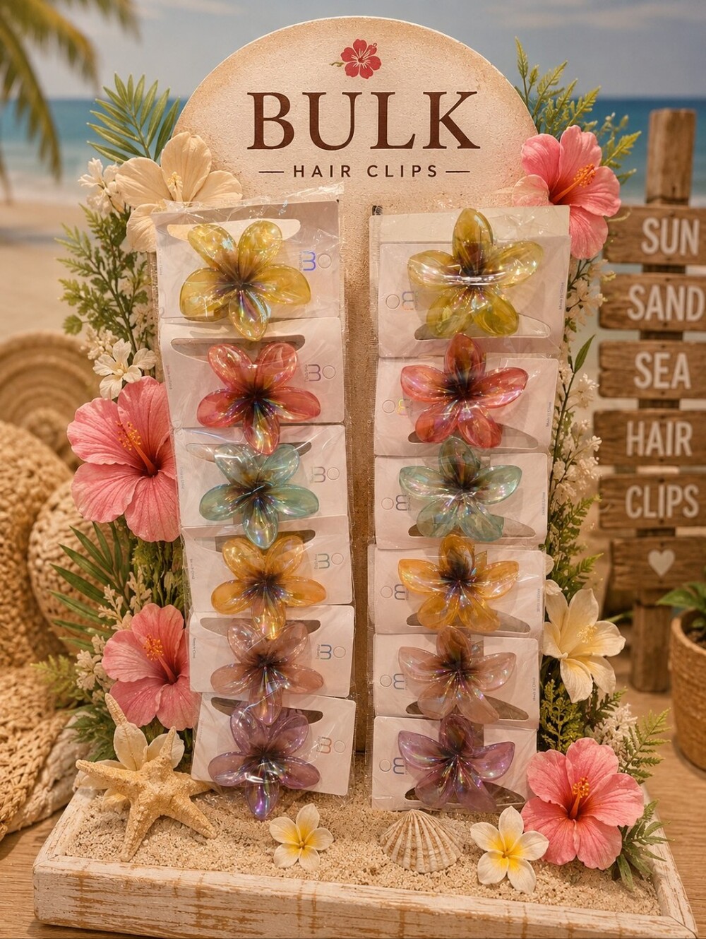 Bulk Floral Resin Hair Clips — Iridescent Multicolor Set